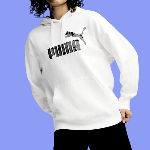 🔥 PUMA White Logo Hoodie – Size M – 100% Cotton Streetwear Essential - Picture 1 of 8